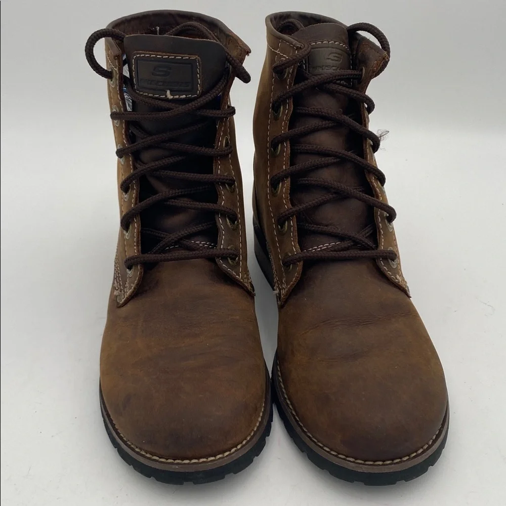 Skechers Brown Leather Lace-Up Boots biker boots women 8 casual office retro Y2K